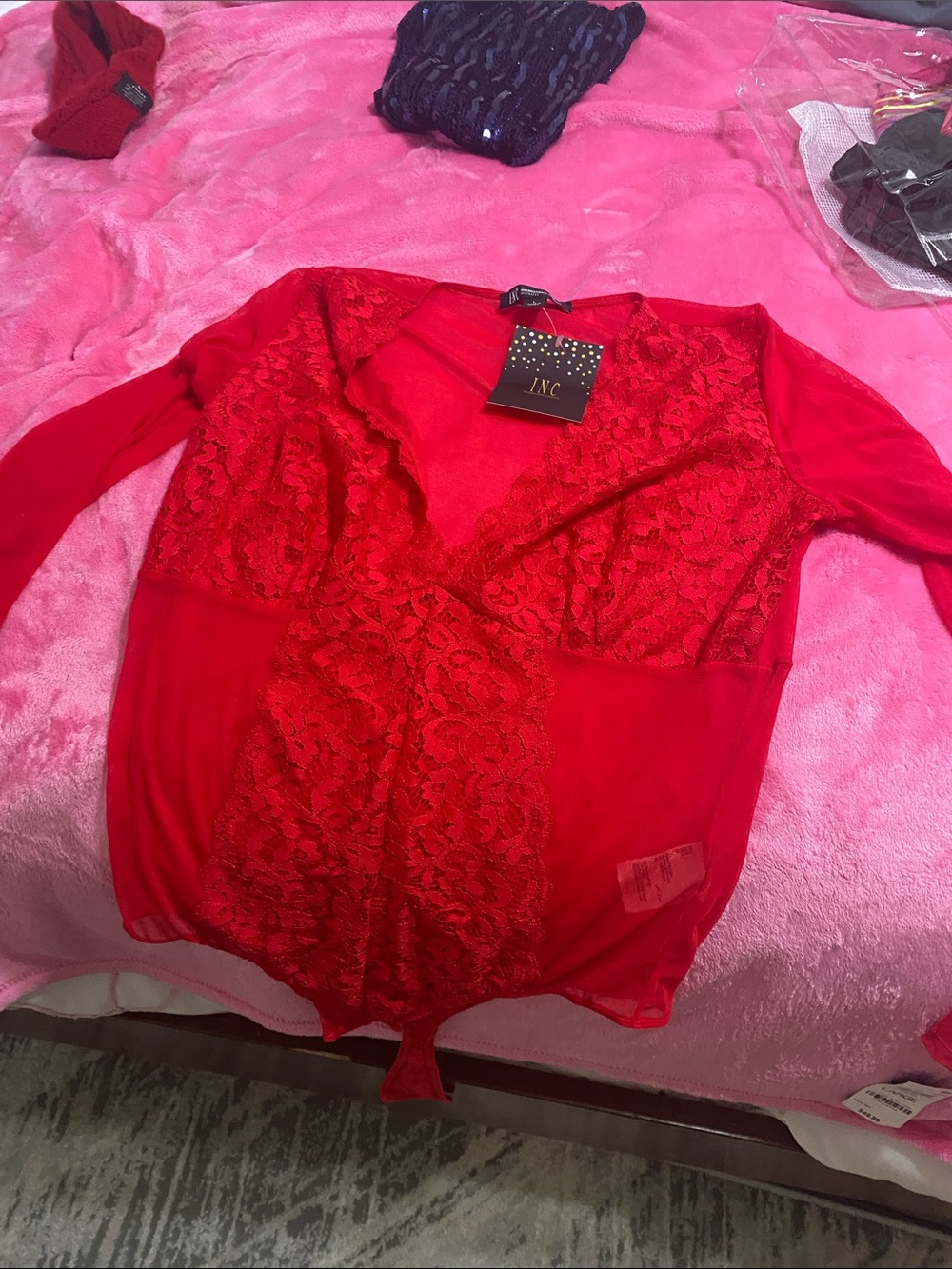 INC Red Lace Bodysuit